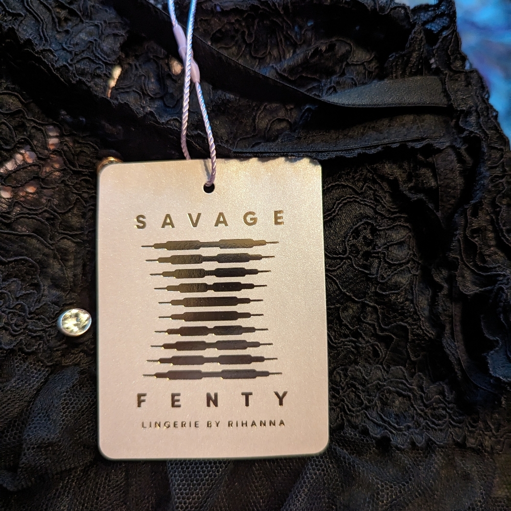 Savage X Fenty Corded Lace and Tulle Maxi Slip in Black, Size Small - Picture 9 of 11